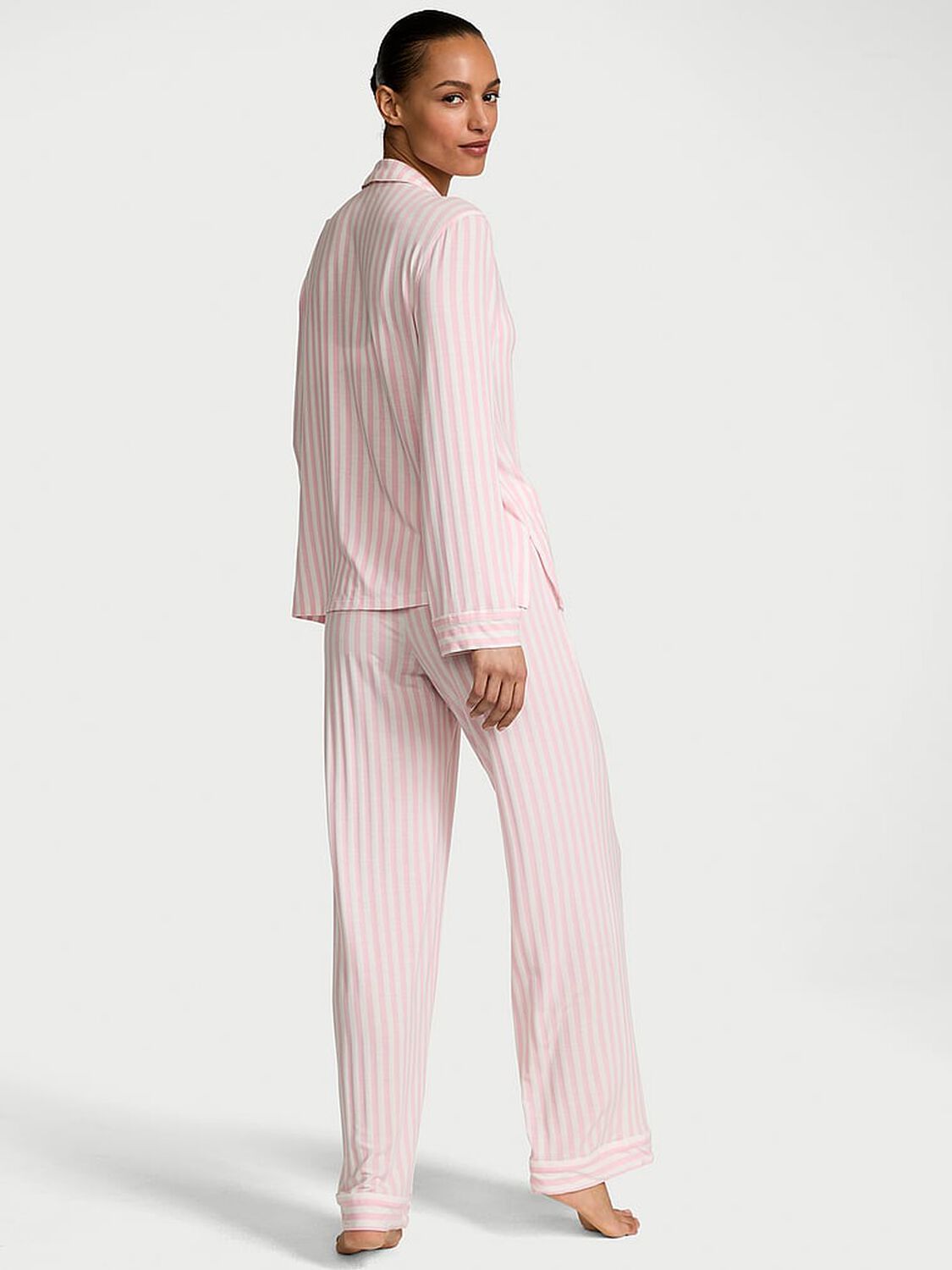 vs Victoria's Secret Modal Soft Long Pajama Set Pretty Blossom Iconic Stripe 2 of 3 