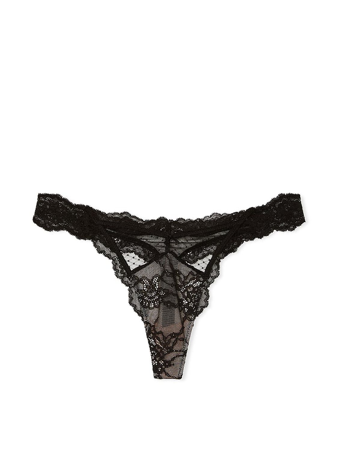vs Dream Angels Lace & Mesh Thong Panty Black & Purest Pink 3 of 4 