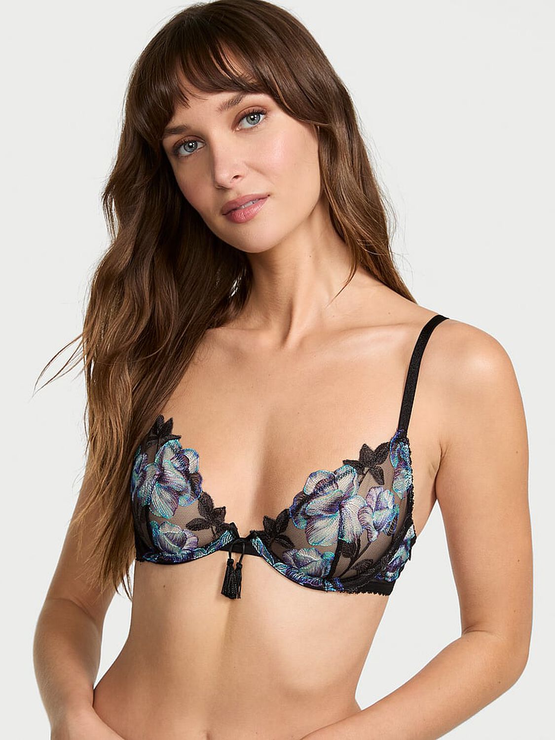 vs Very Sexy Electric Orchid Embroidery Unlined Plunge Demi Bra Black Electric Orchid 4 of 4 