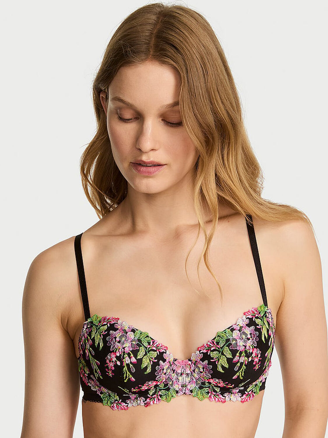 vs Dream Angels Wisteria Embroidery Lightly Lined Demi Bra Black Wisteria 3 of 3 