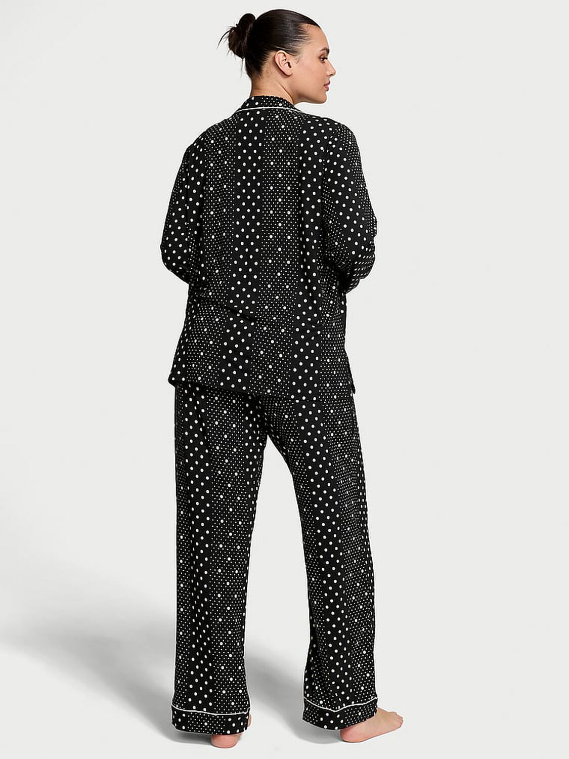 vs Victoria's Secret Modal Soft Long Pajama Set Black Dot Stripes 2 of 4 