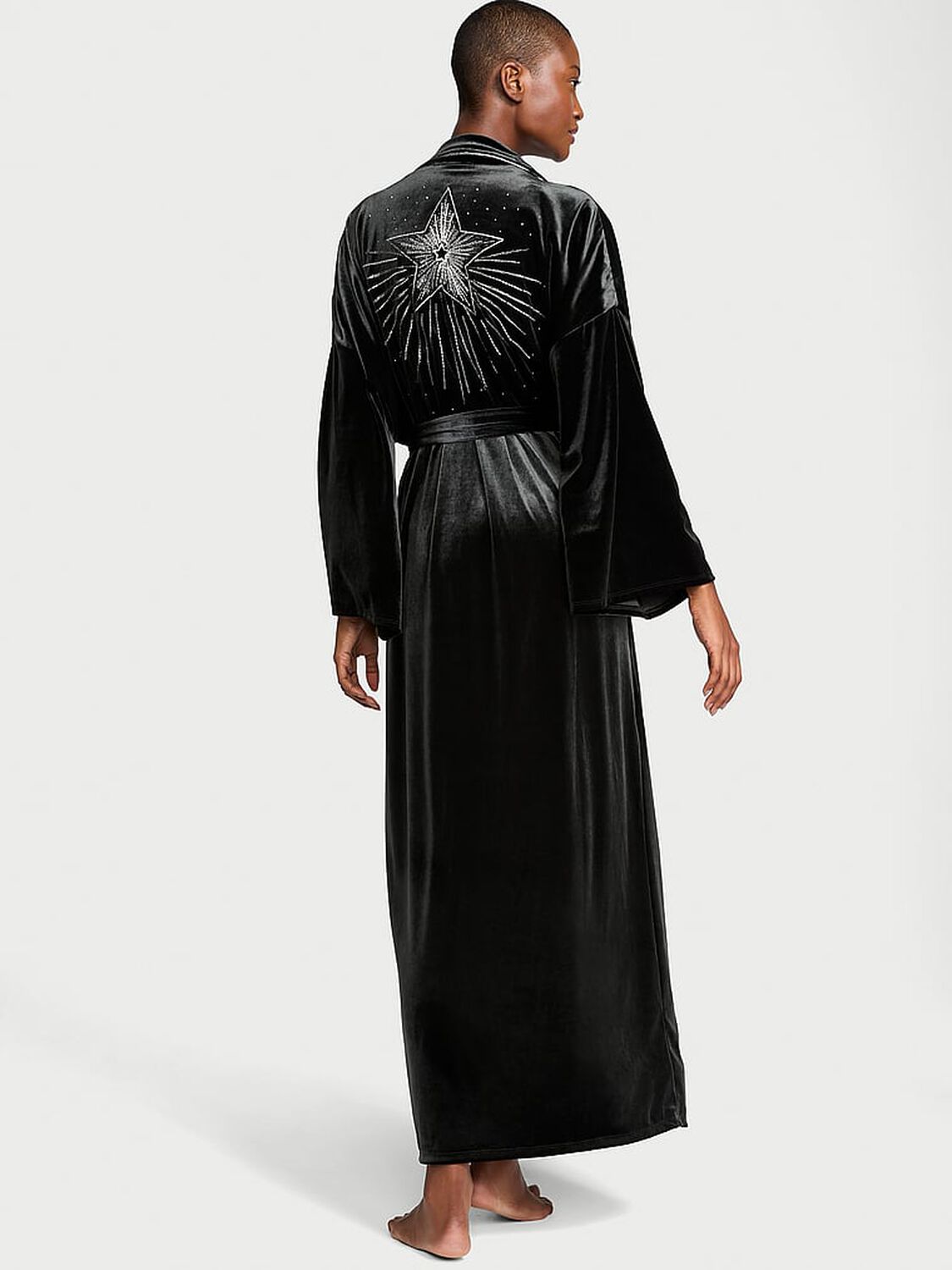 vs Victoria's Secret Very Sexy Starstruck Velvet Embellished Long Robe Black 2 of 5 