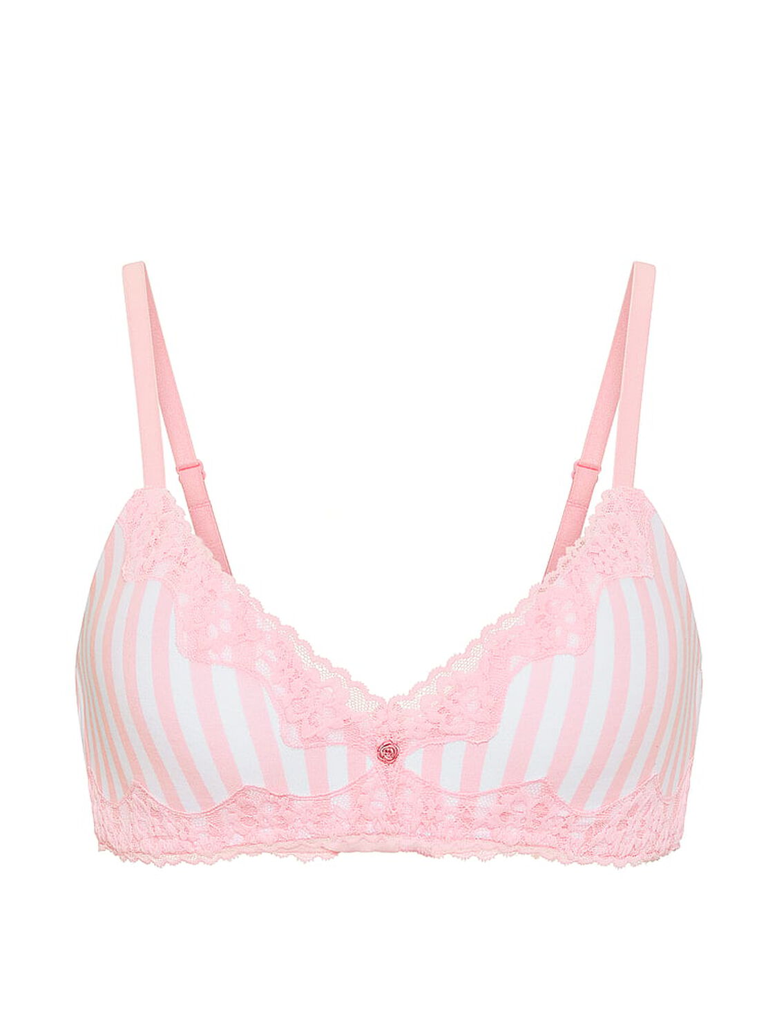vs The T-Shirt Cotton Lace-Trim Lightly Lined Wireless Bra Pretty Blossom Stripes 3 of 4 