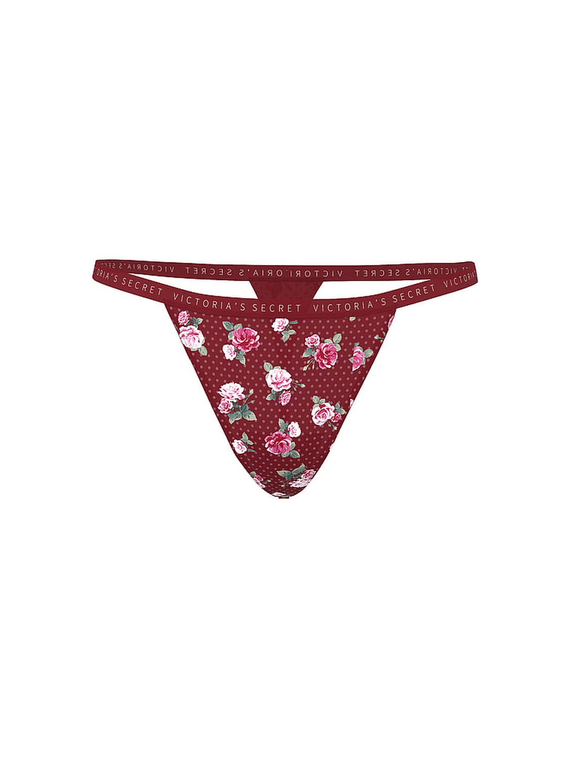 vs Victoria's Secret Stretch Cotton V-String Panty Sangria Red Holly Floral 3 of 3 