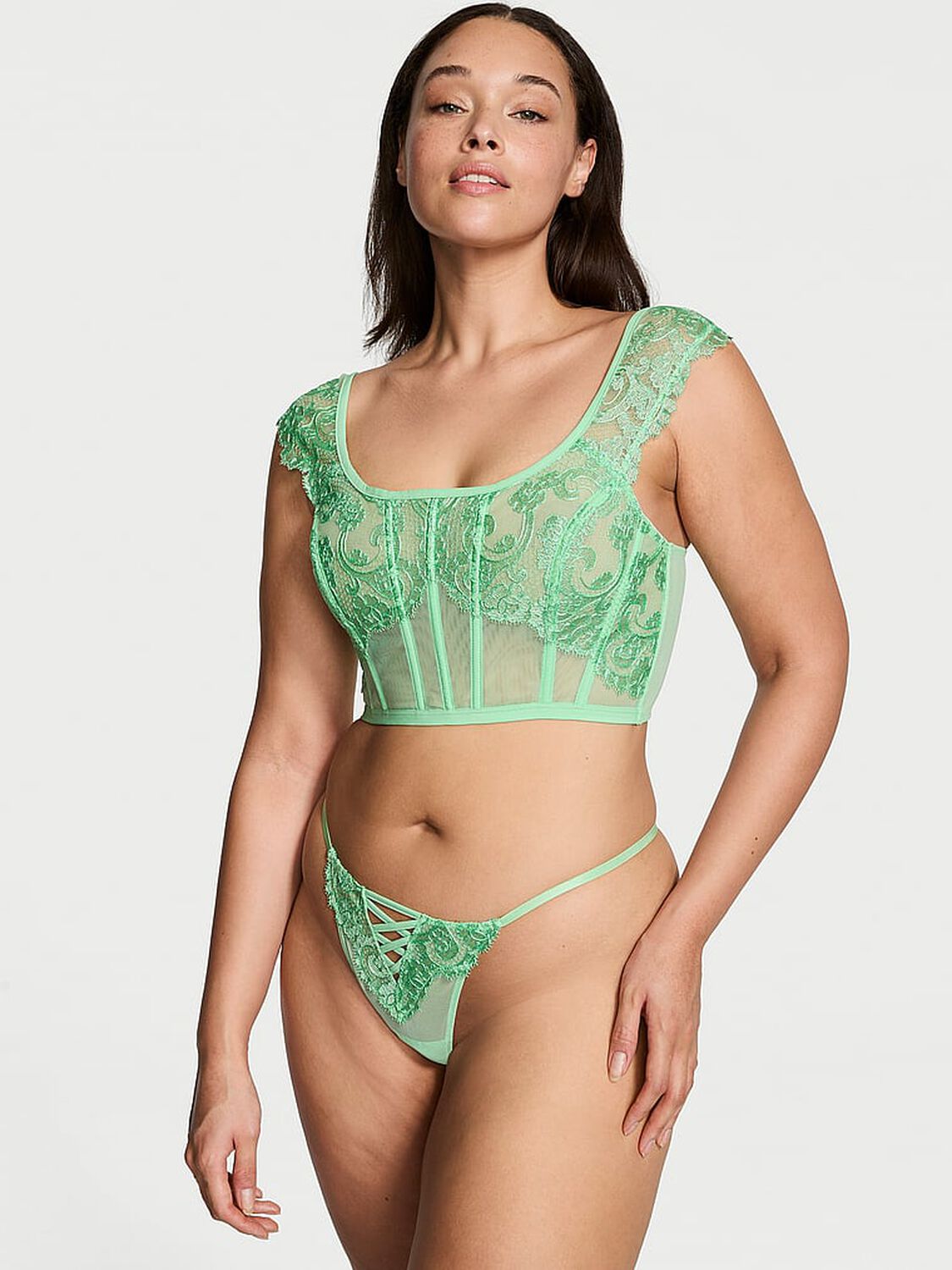 vs Dream Angels Boho Floral Embroidery Cap-Sleeve Corset Top Clueless Green 4 of 4 