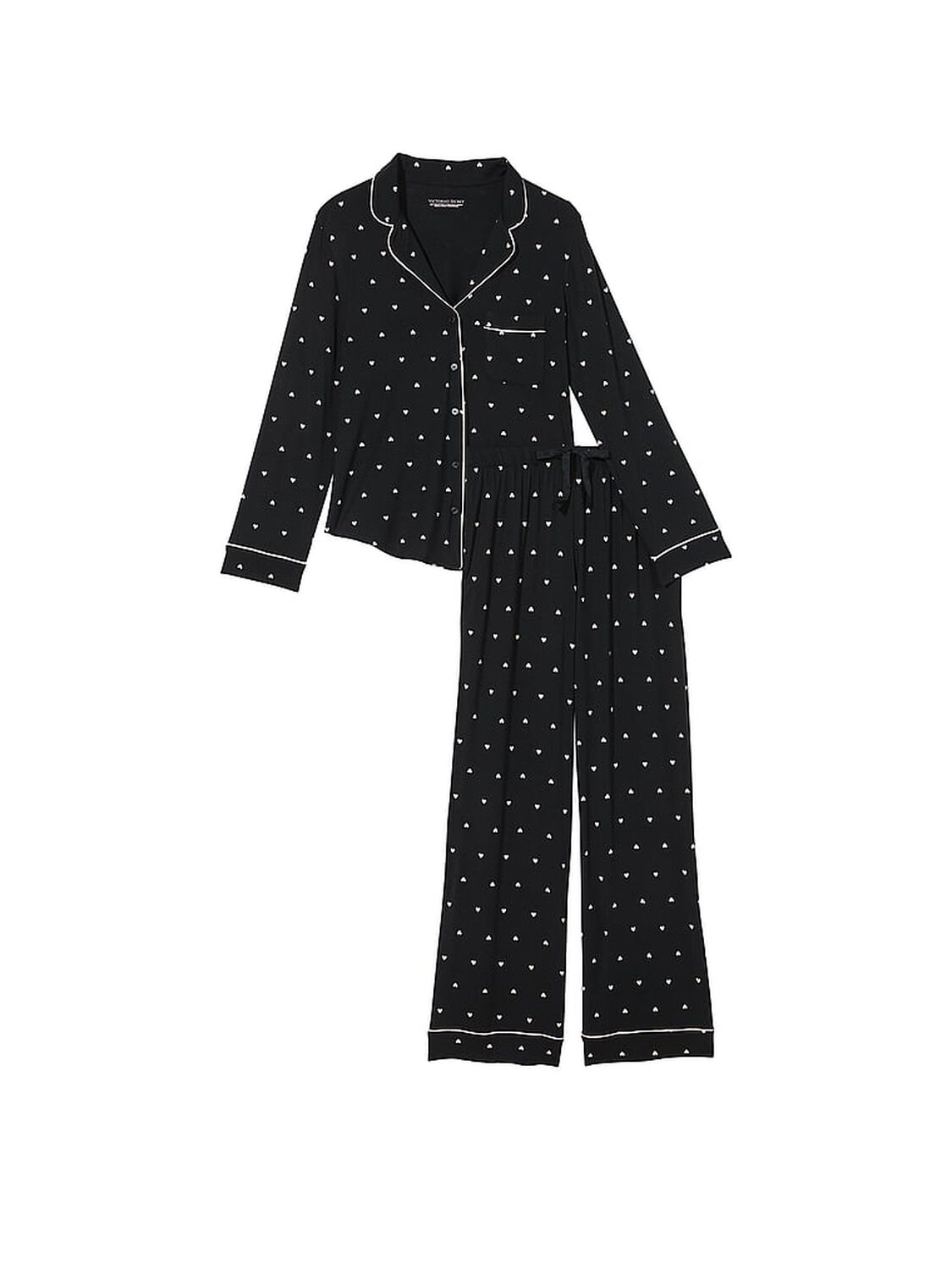 vs Victoria's Secret Modal Long Pajama Set Black Heart Dot 3 of 4 
