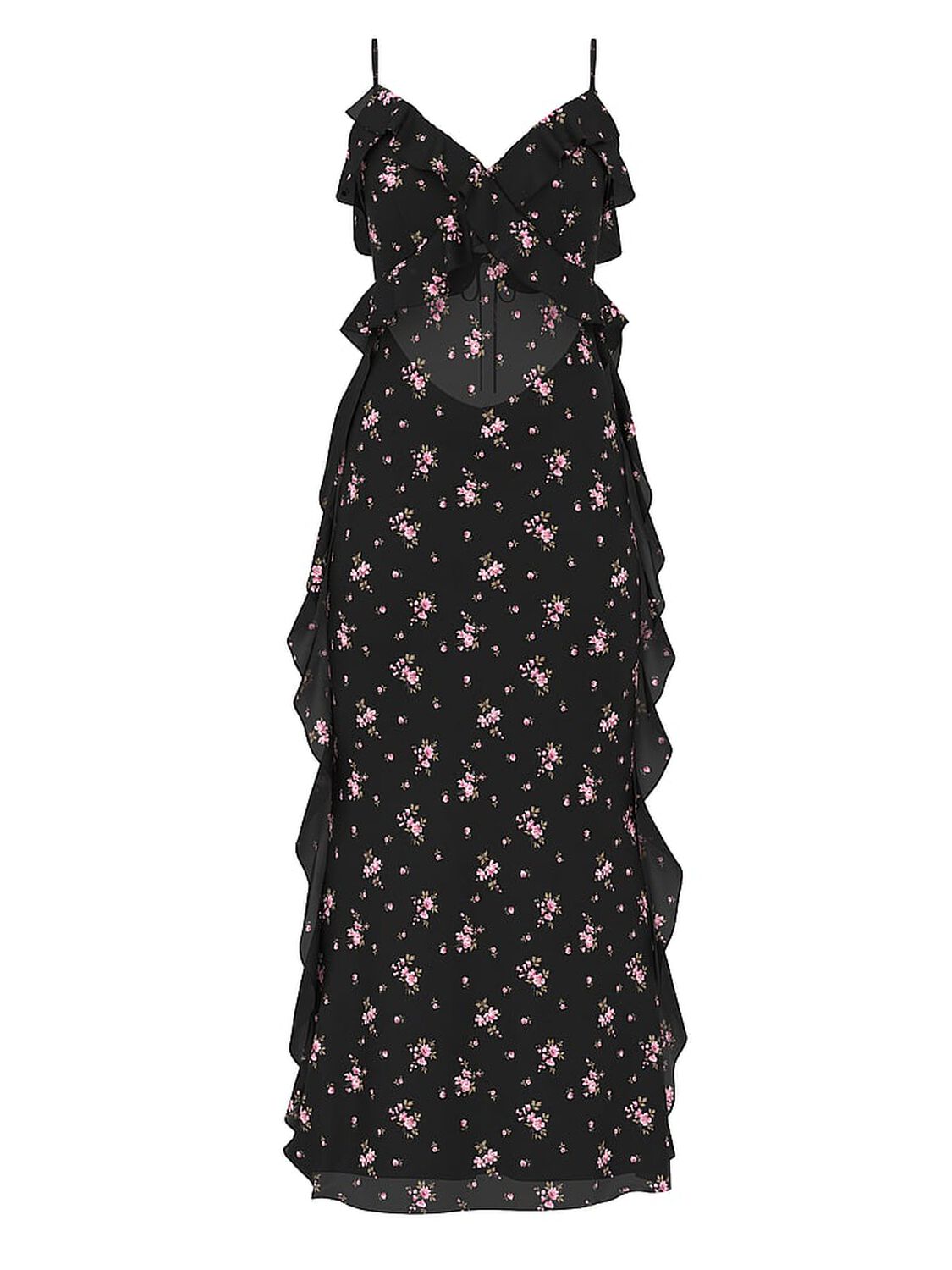 vs Dream Angels Wisteria Sheer Chiffon Long Slip Dress Black Floral 1 of 3 