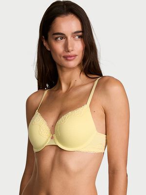 Perfect Shape Cotton Shadow Stripe Lace-Trim Push-Up Bra