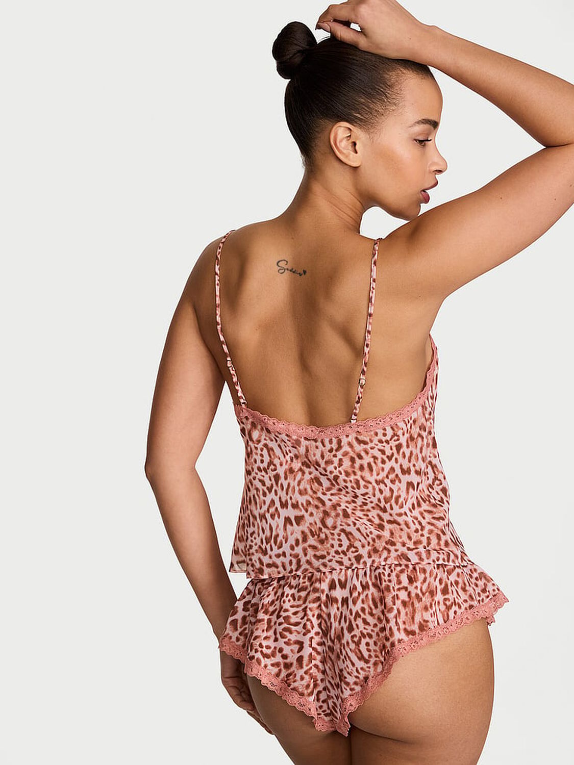 vs Dream Angels Leopard Chiffon Lace-Trim Cami & Flutter Shorts Set Angel Pink Leopard 2 of 3 