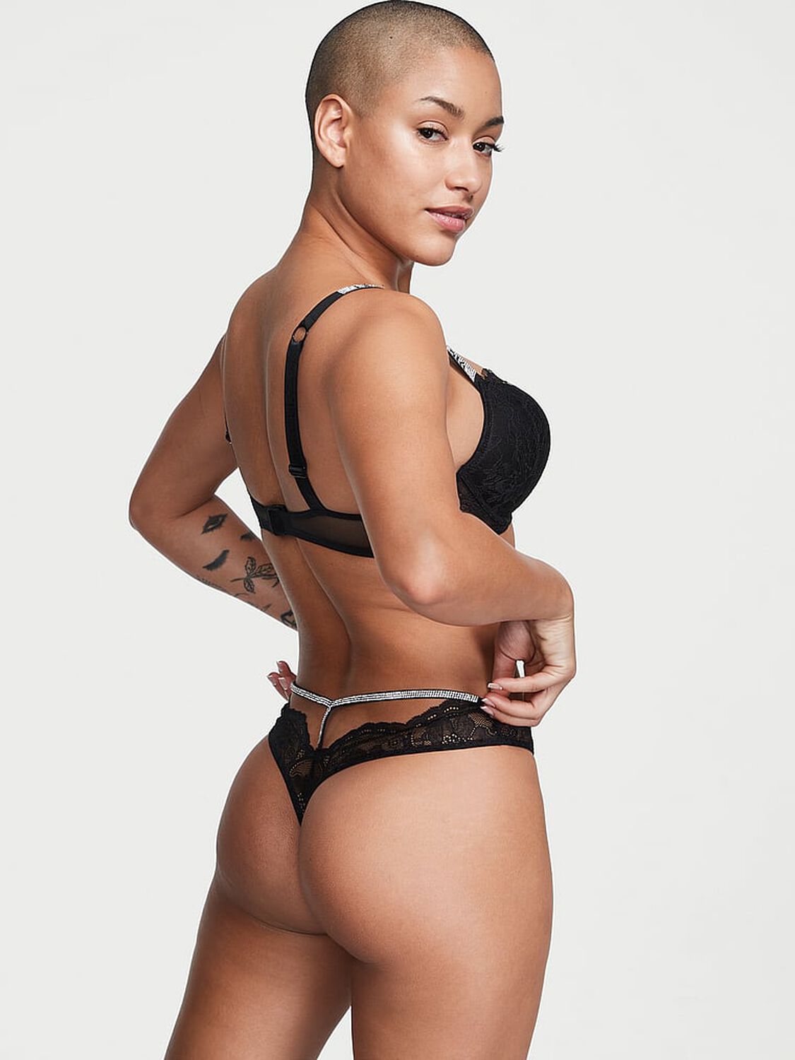 vs Very Sexy Shine Strap Cut-Out Back Lace Thong Panty Black 2 of 5 