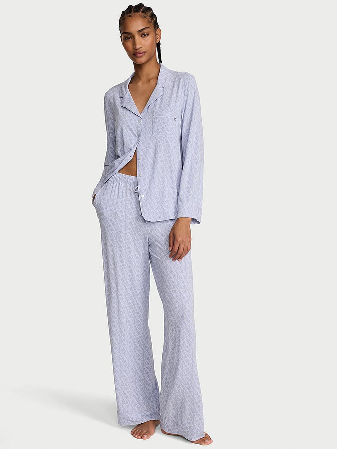 vs Victoria's Secret SoSoft&trade; Modal Long Pajama Set Icy Lavender Logos 1 of 4 