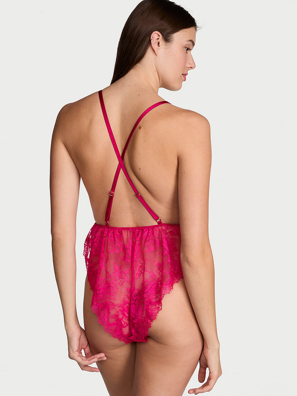 vs Victoria's Secret Rose Lace Plunge Flutter Romper Cherry Blossom 2 of 4 