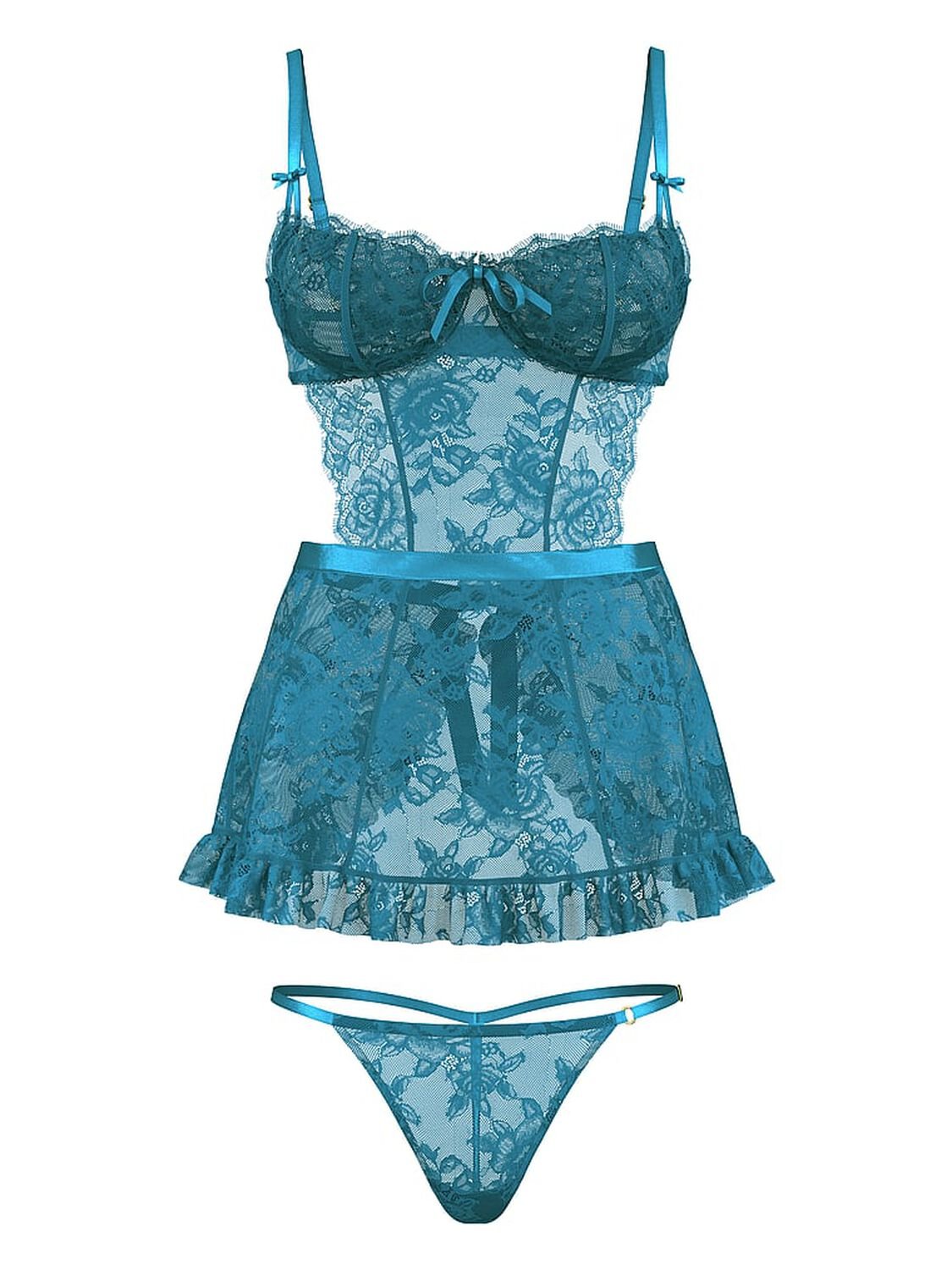 vs Very Sexy Wicked Unlined Rose Lace Apron Set Jade 3 of 3 