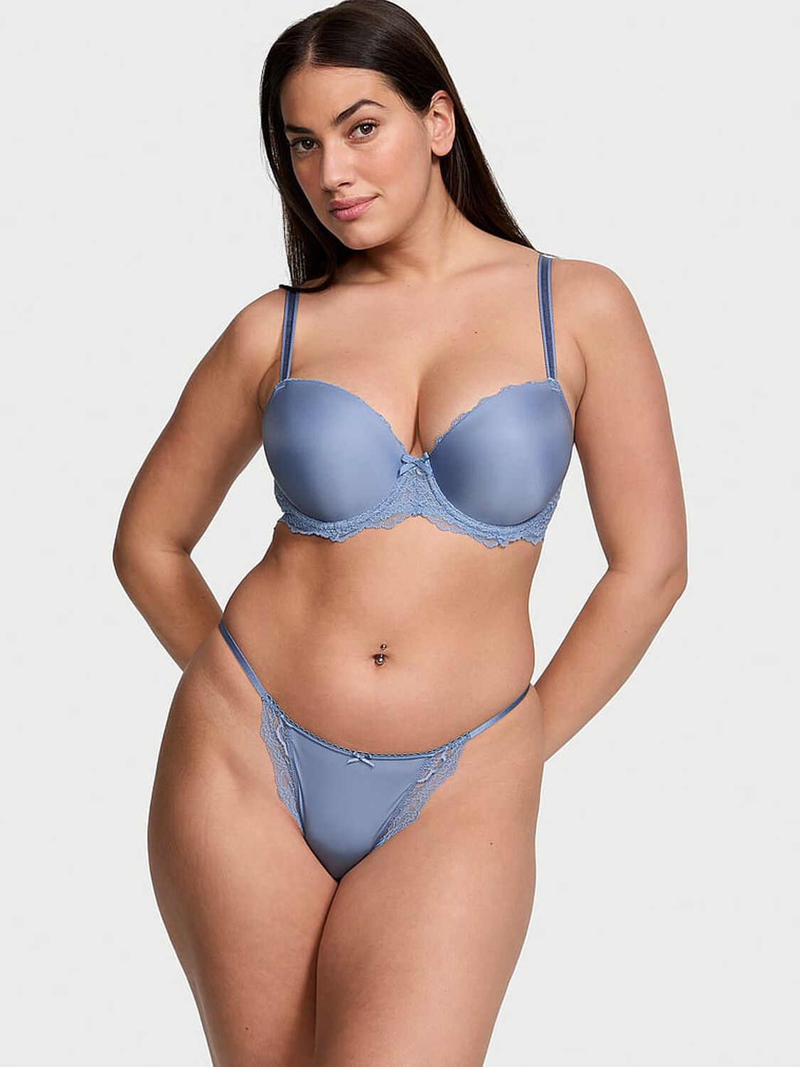 vs Dream Angels Smooth & Lace Mini String Bikini Panty Faded Denim 4 of 4 