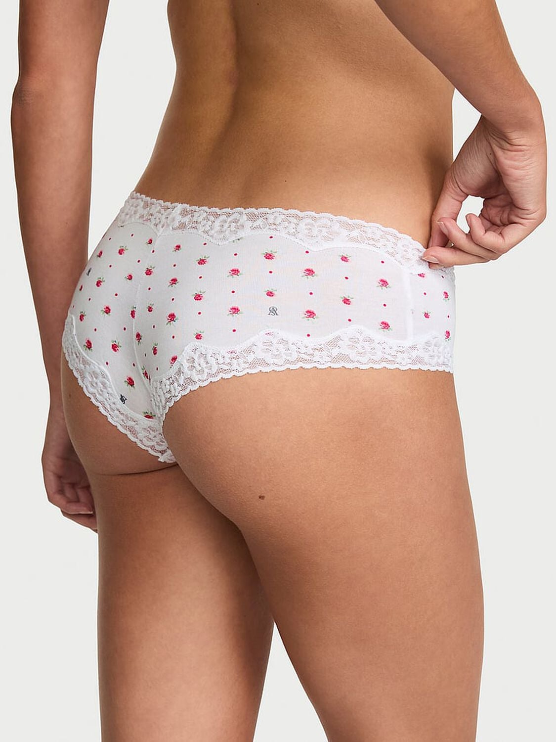 vs Lace Trim Cotton Lace-Waist Cheeky Panty Vs White Dot Floral 2 of 2 
