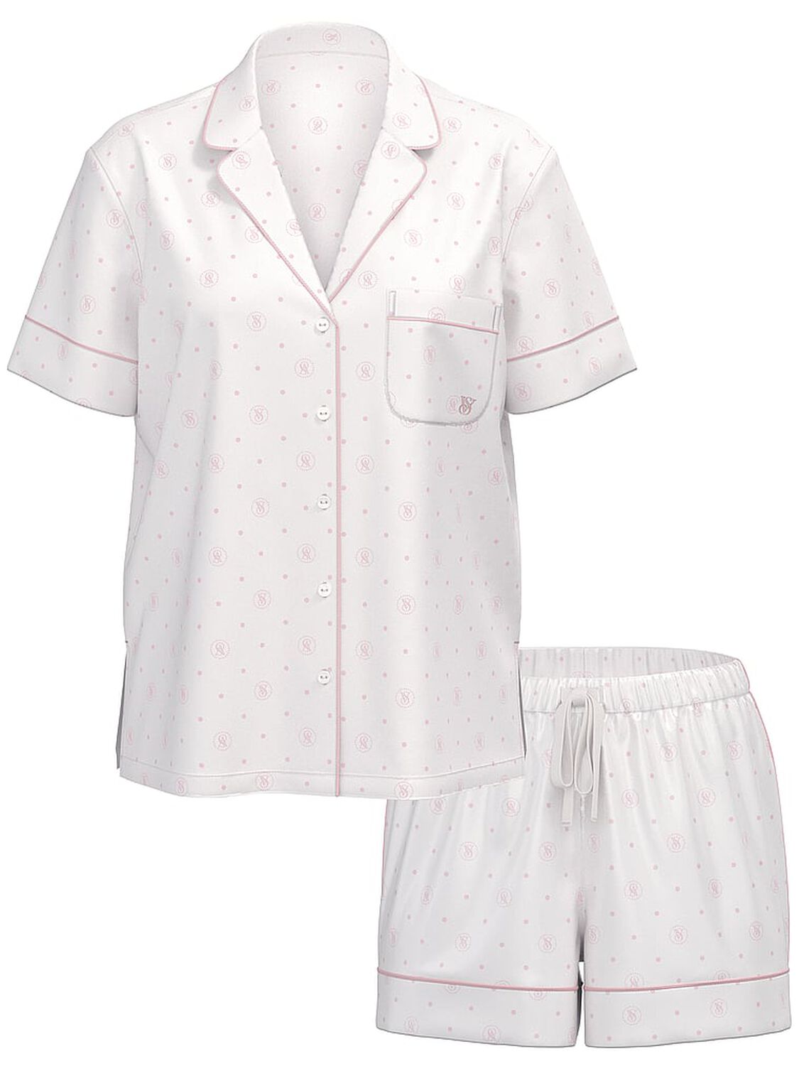 vs Victoria's Secret Glazed Satin Short Pajama Set White Logo Dot 1 of 3 