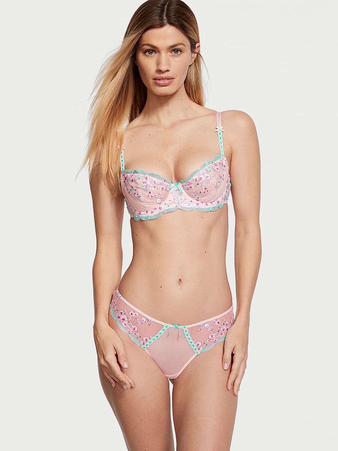 vs Dream Angels Cherry Blossom Embroidery Thong Panty Ballet Pink 4 of 4 