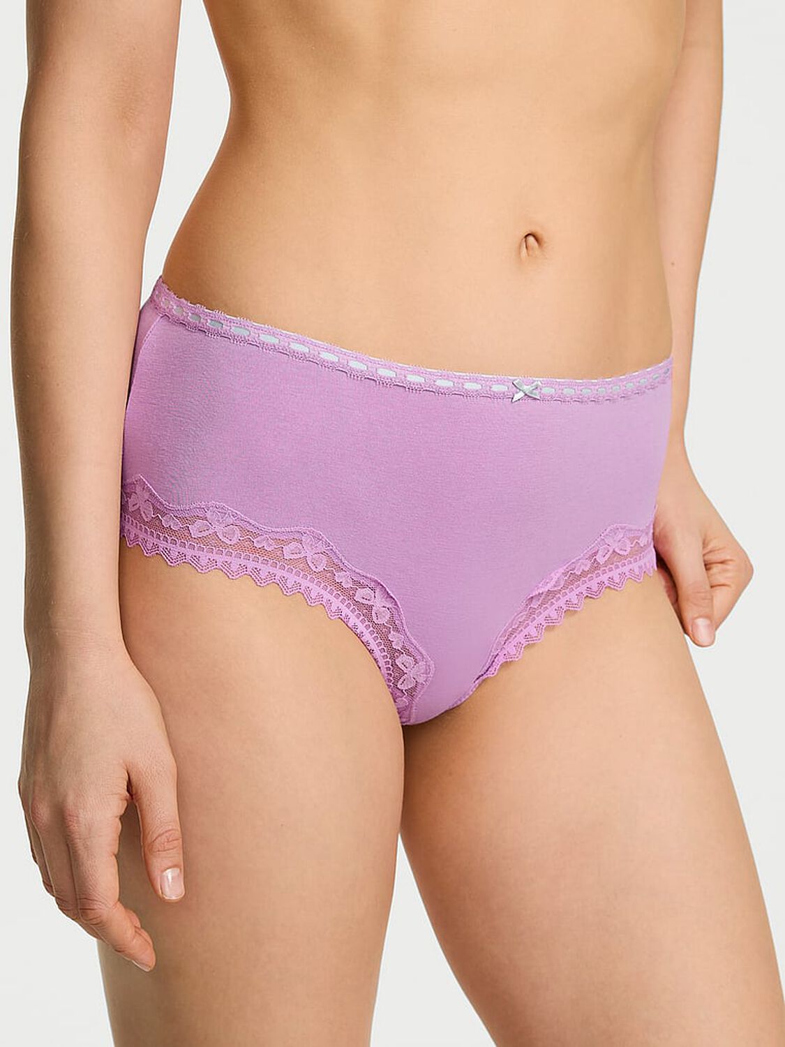 vs Lace Trim Cotton Bow Lace-Trim Cheeky Panty Light Lilac 1 of 3 