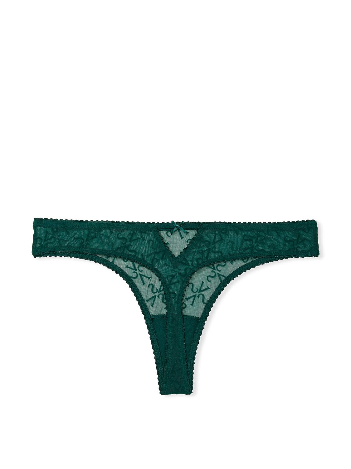 vs Victoria's Secret Flocked Logo Mesh Thong Panty Deepest Green 3 of 3 