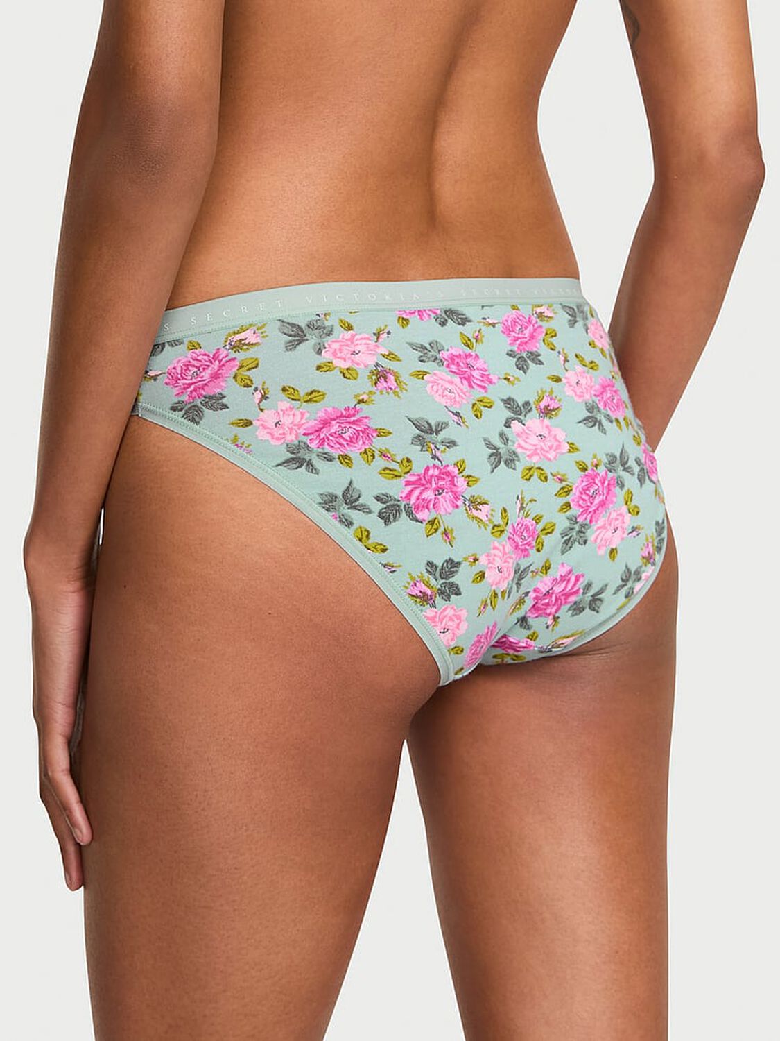 vs Victoria's Secret Stretch Cotton Bikini Panty Green Stone Roses 2 of 3 