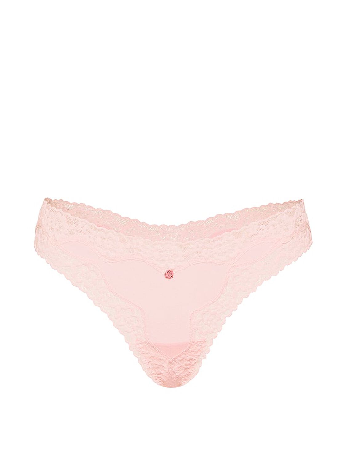 vs Lace Trim Cotton Lace-Waist Thong Panty Angel Pink 3 of 3 