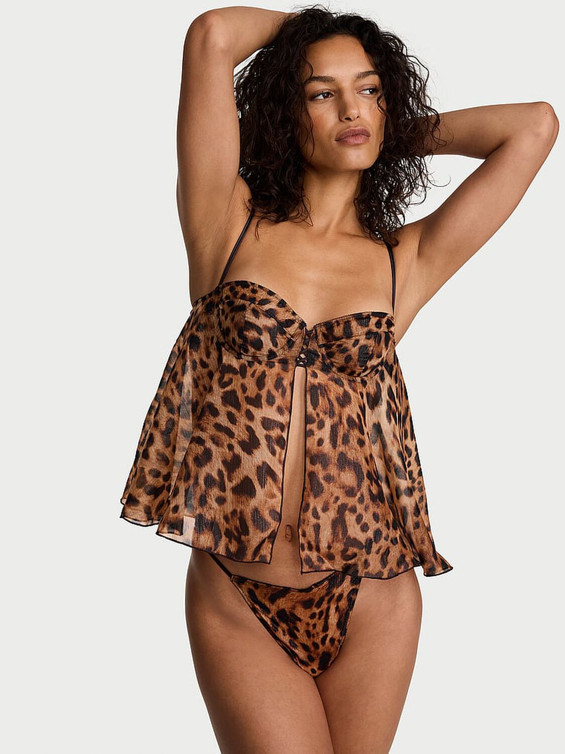 vs Very Sexy Geo Leo Chiffon Flyaway Cami Babydoll Set Shimmer Leopard 1 of 3 