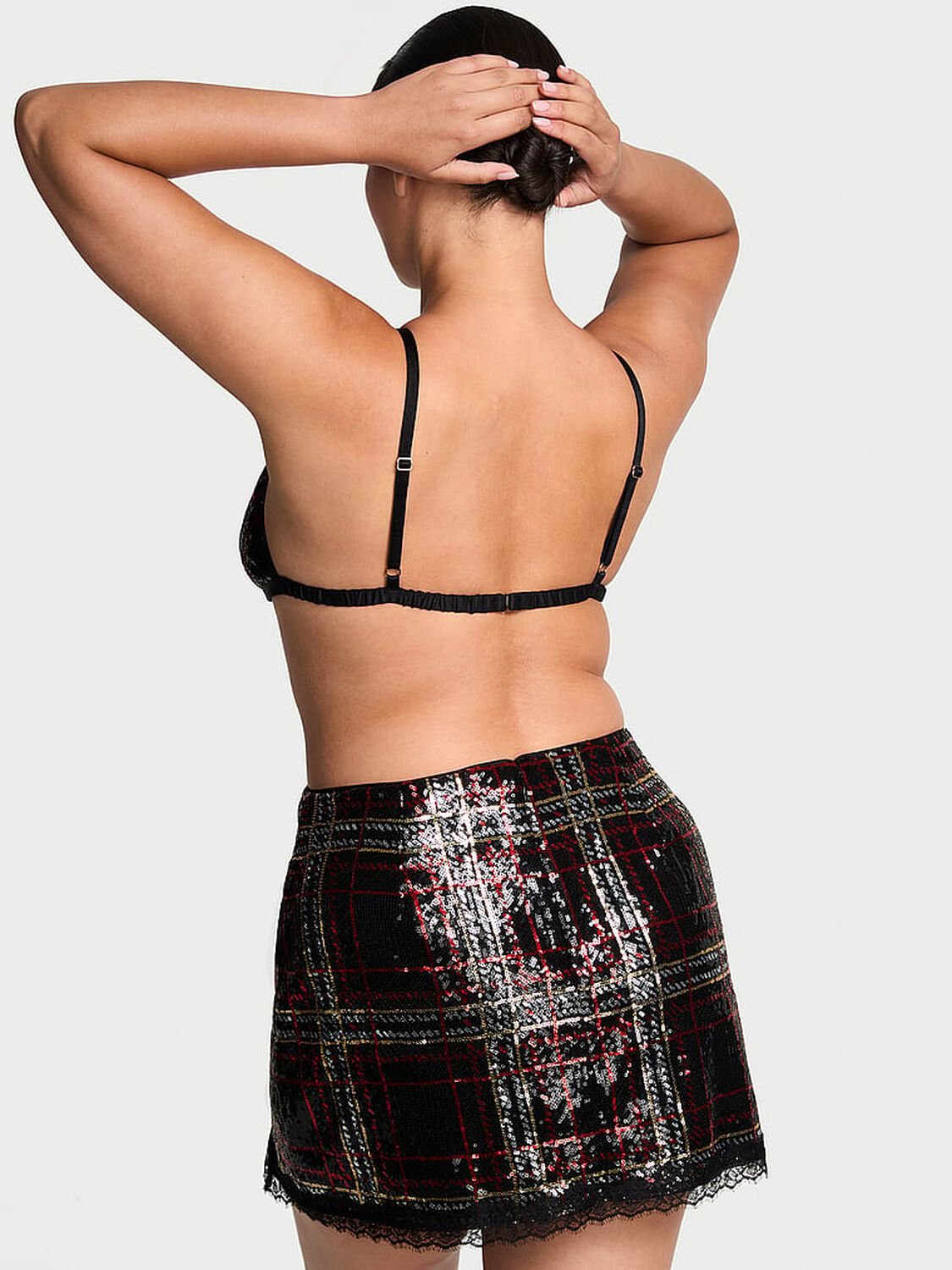 vs Very Sexy Sequin Tartan Bralette & Skirt Set Black Plaid 2 of 4 