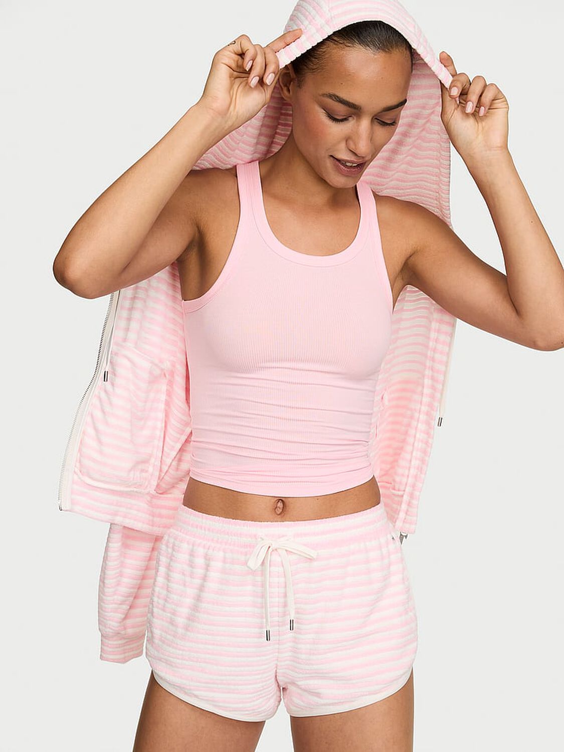 vs Angel Essentials Micro Terry Curved Hem Short Pretty Blossom Stripes 1 of 3 