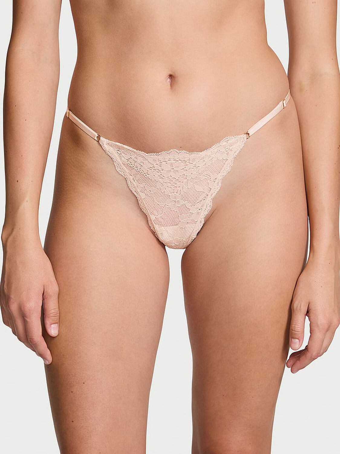 vs Dream Angels Lace Adjustable V-String Panty Marzipan 1 of 3 