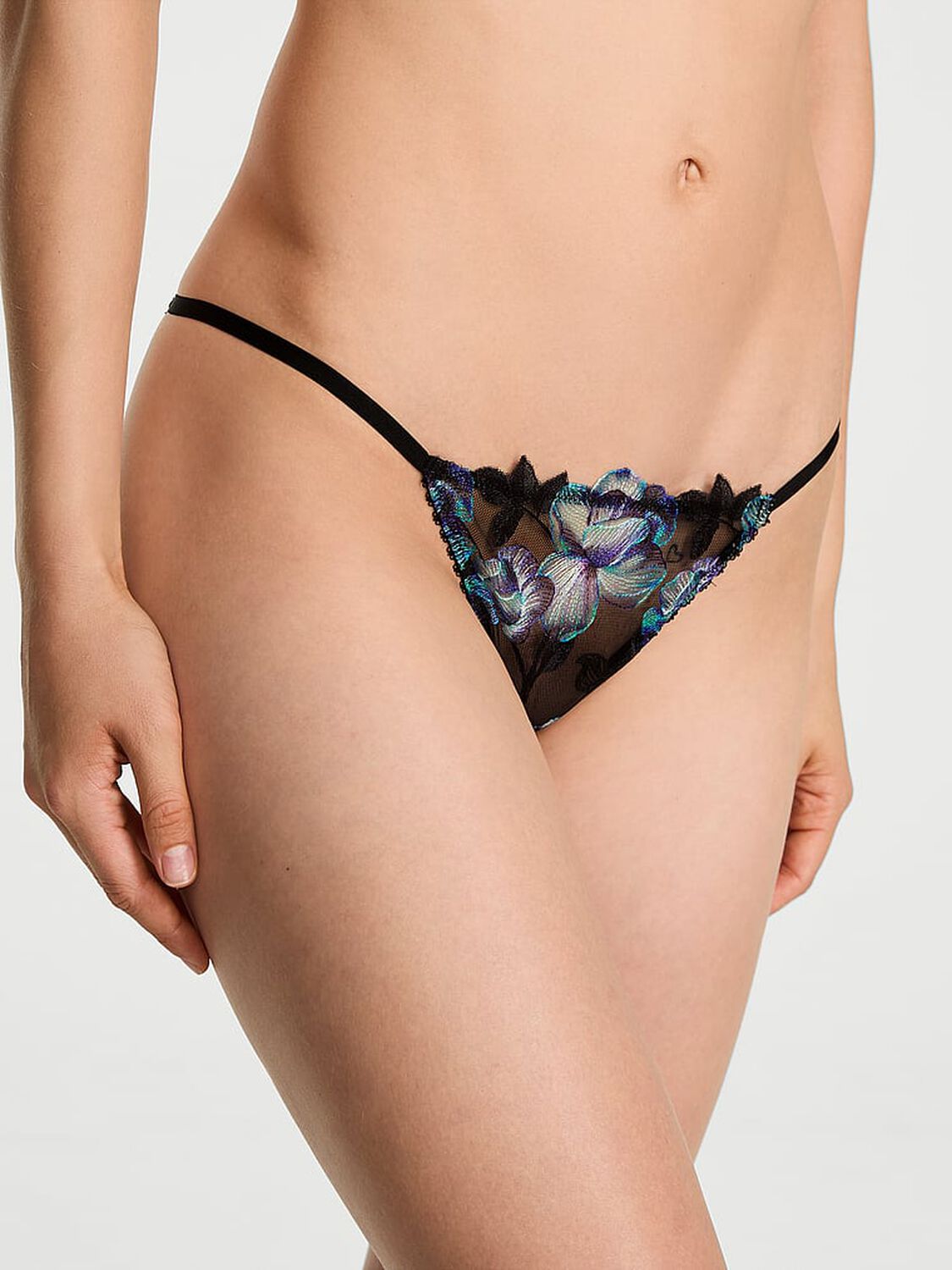 vs Very Sexy Electric Orchid Embroidery Open-Back String Bikini Panty Black Orchid 1 of 3