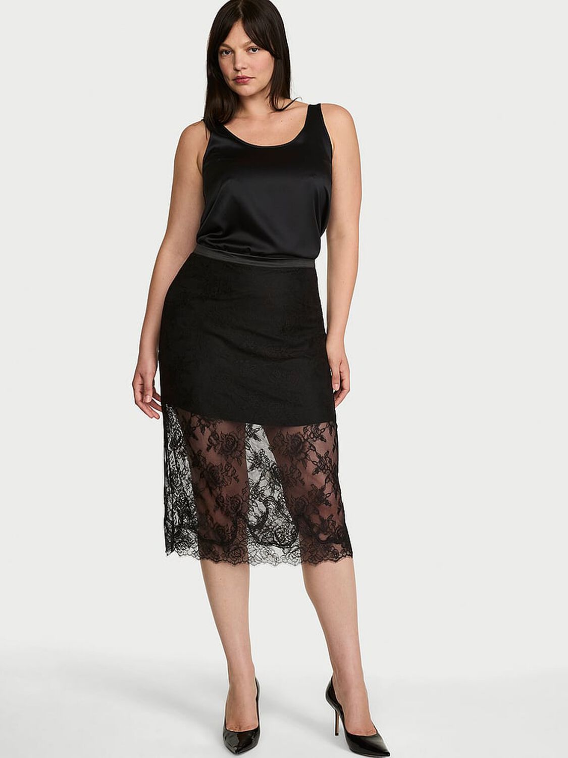 vs Very Sexy Rose Lace Midi Skirt Black 1 of 3 