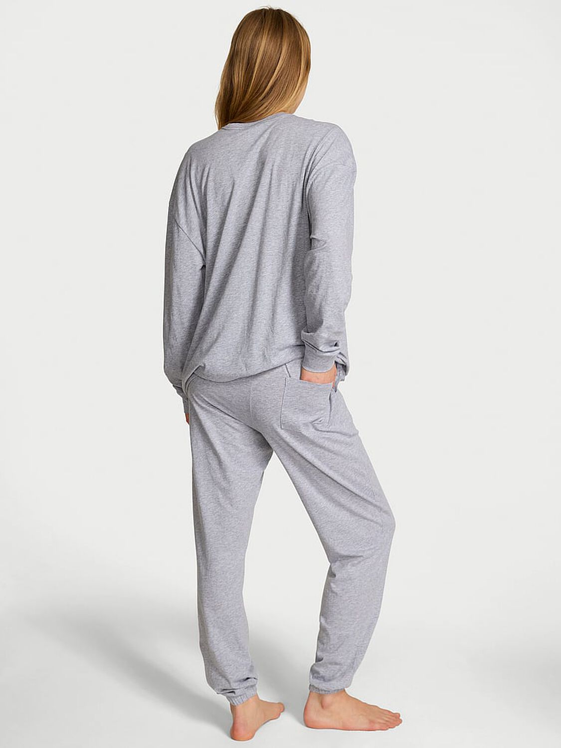 vs Victoria's Secret 100% Cotton Shine Long Pajama Set Medium Heather Grey 2 of 2 