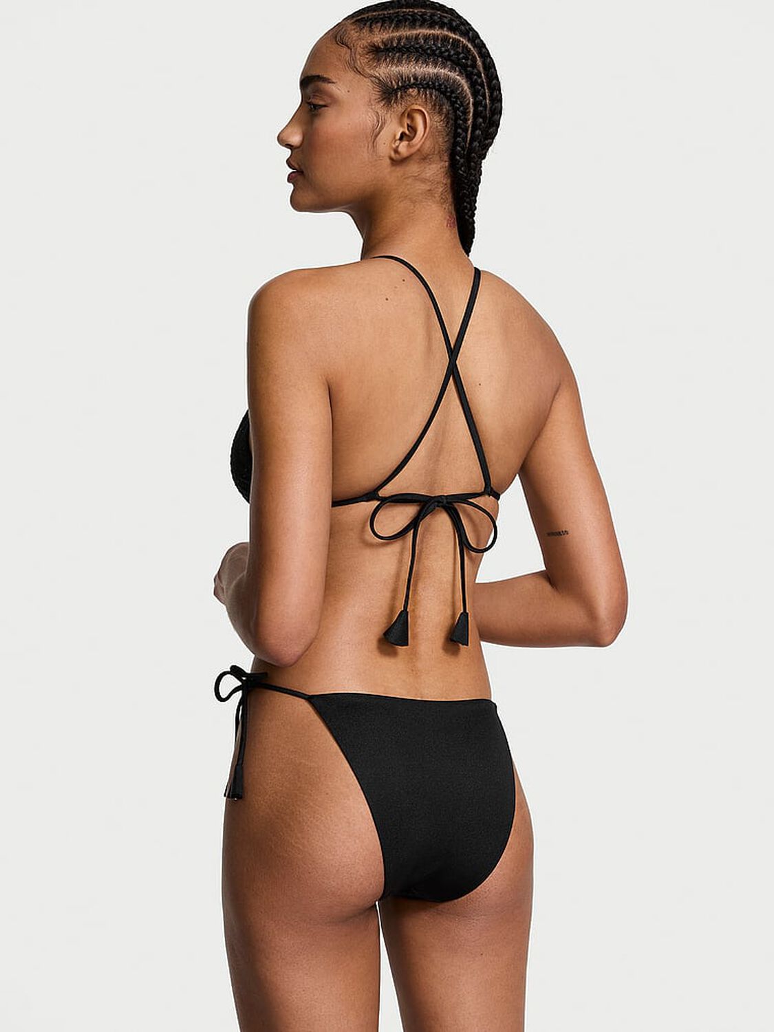 vs Victoria's Secret Swim Rosette Shine Cheeky String Bikini Bottom Black 2 of 3 