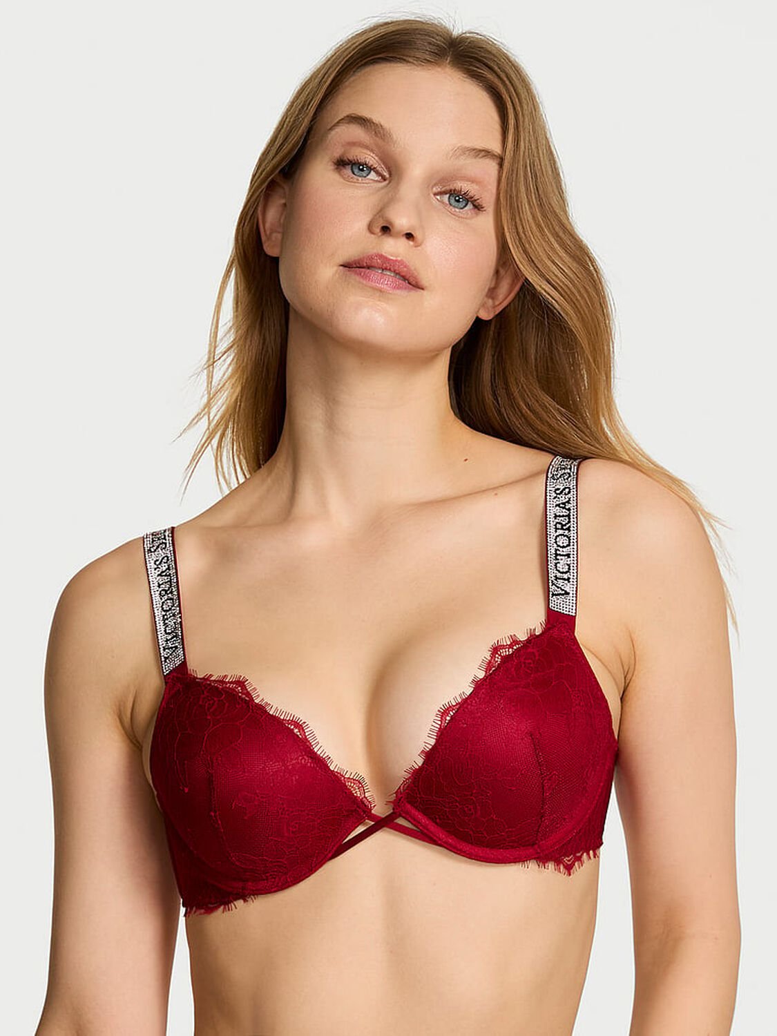 vs Very Sexy Shine Strap Lace Push-Up Bra Red Lacquer 1 of 2 