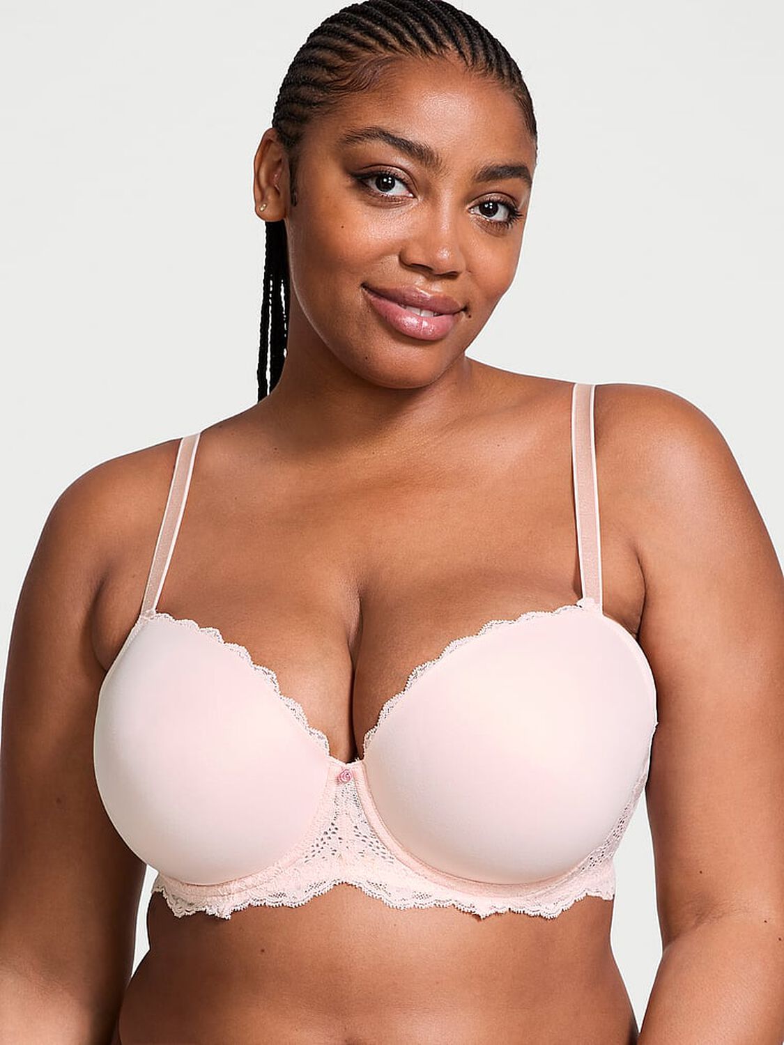 vs Dream Angels Smooth & Lace Lightly Lined Classic Coverage Demi Bra Purest Pink 1 of 4 