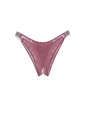 Sunset Ombre Shine Strap Rose Lace Crotchless Brazilian Panty
