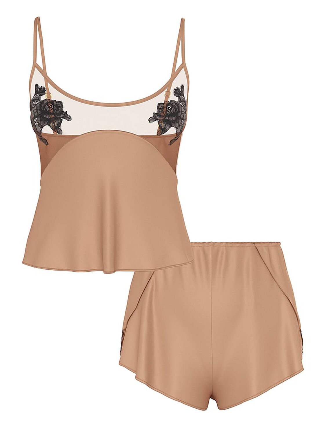 vs Victoria's Secret Sheer Rose Satin Cami & Shorts Set Praline 3 of 3 