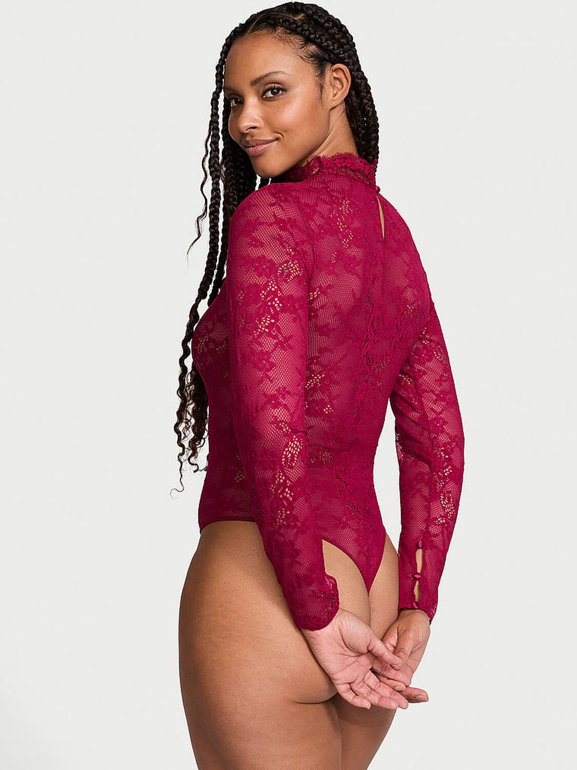 vs Dream Angels Lace Long-Sleeve Bodysuit Campari Red 3 of 3 