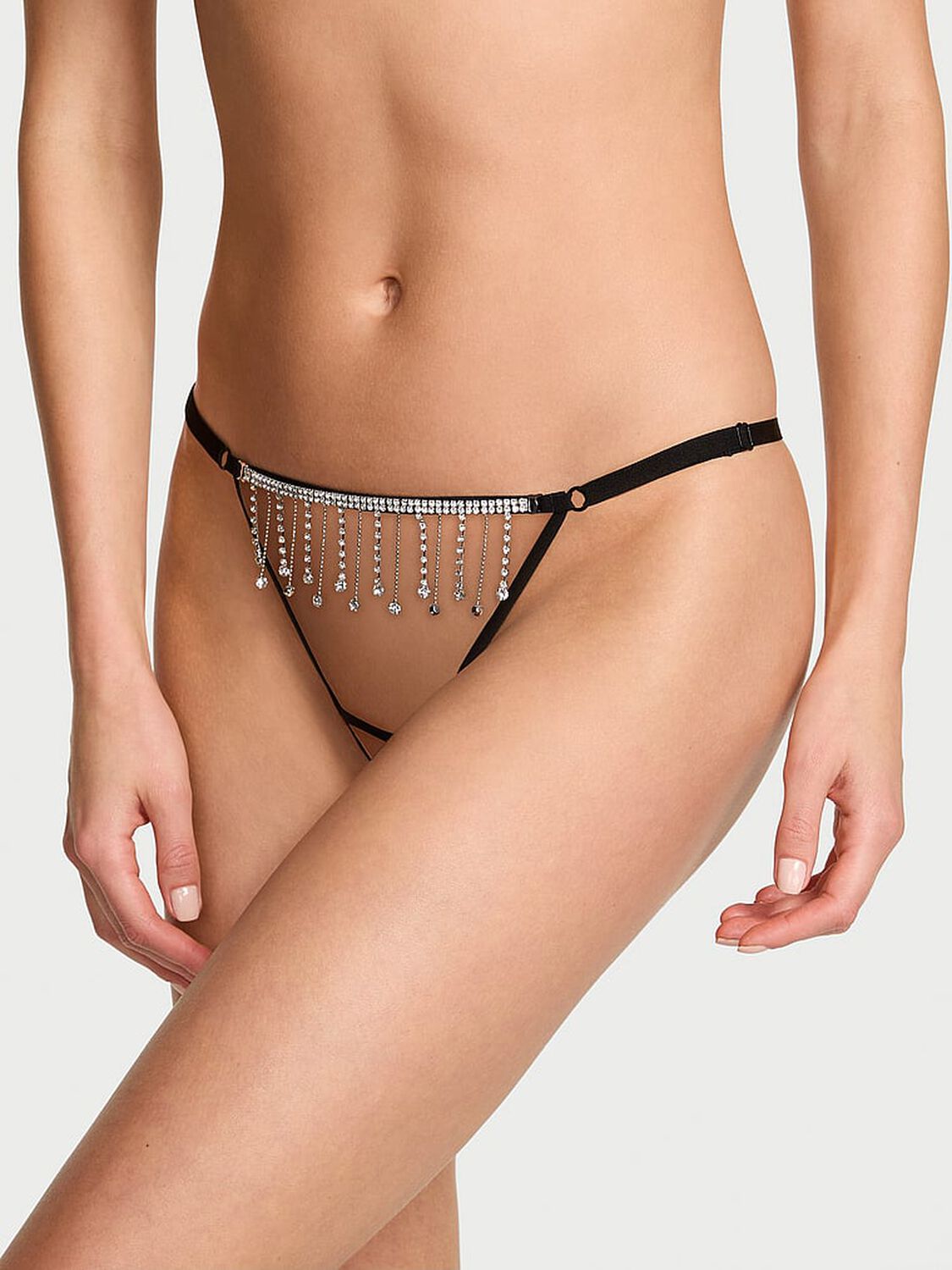 vs Very Sexy Tassel Sparkle Crotchless Adjustable V-String Panty Black 1 of 4 