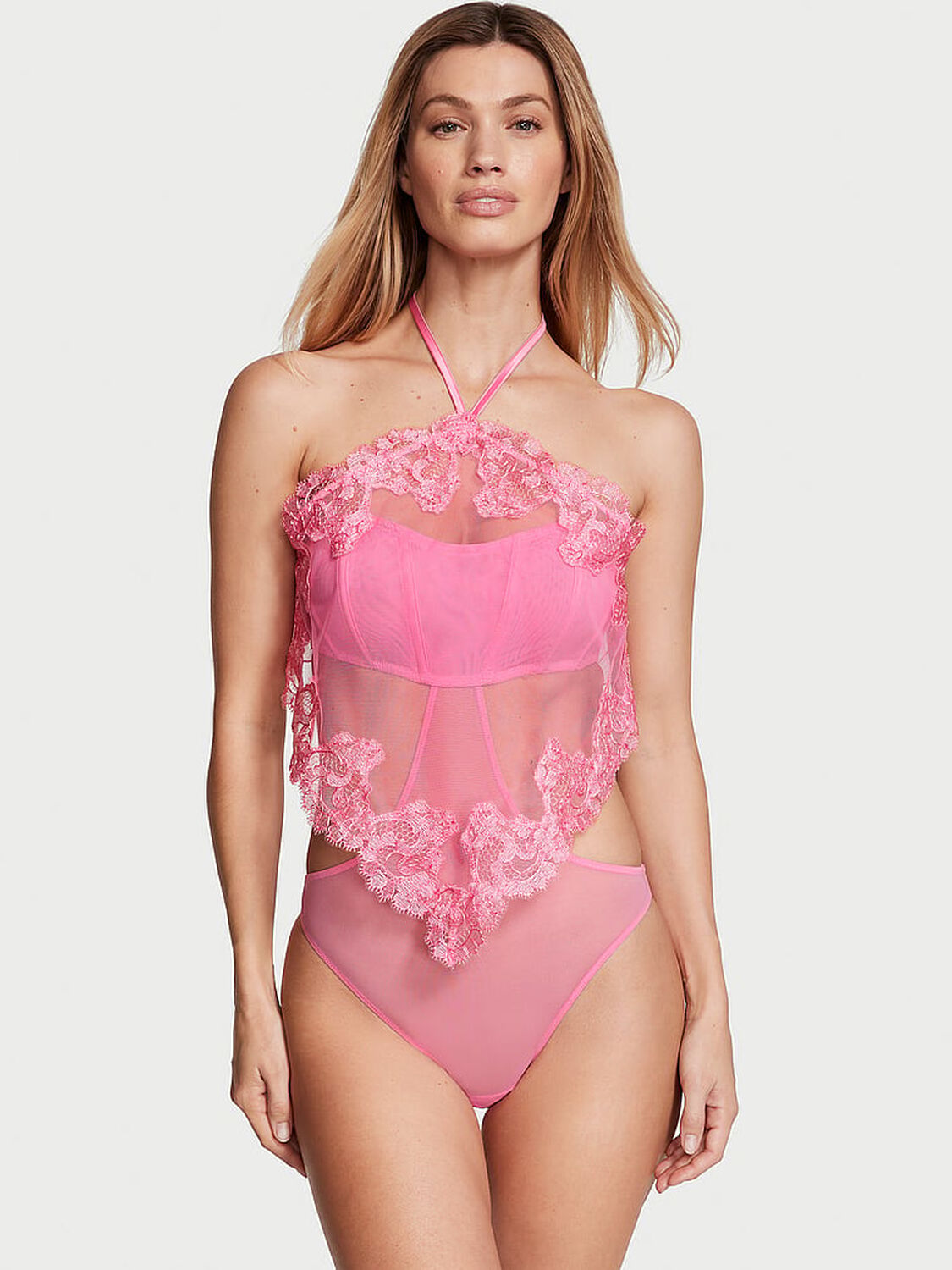 vs Very Sexy Sheer Boho Floral Embroidery Halter-Neck Teddy 1 of 3 