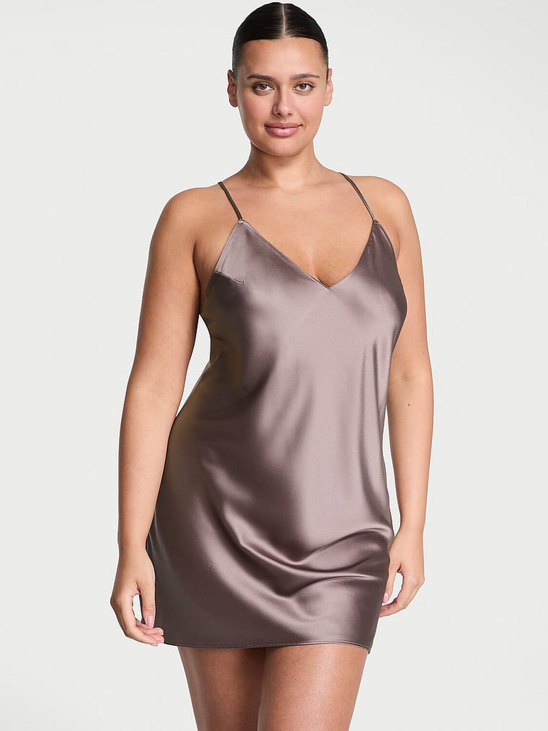 vs Victoria's Secret Satin Open-Back Slip Dress Cloudy Grey 1 of 3 