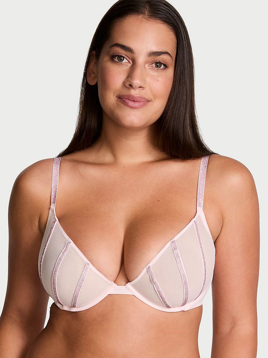 vs Very Sexy Sheer Shine Unlined Low-Cut Demi Bra Angel Pink 1 of 5 