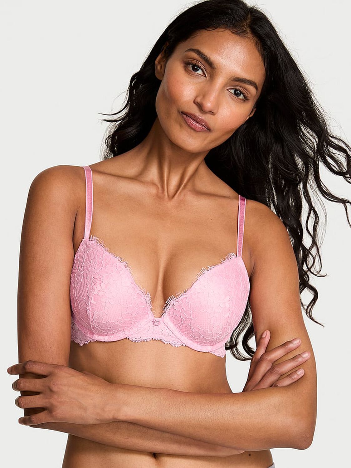 vs Dream Angels Lace Push-Up Bra Petal Pink 1 of 3 