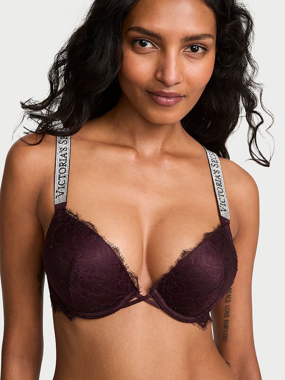 vs Very Sexy Bombshell Add-2-Cups Shine Strap Rose Lace Push-Up Bra Winter Wine 1 of 3 