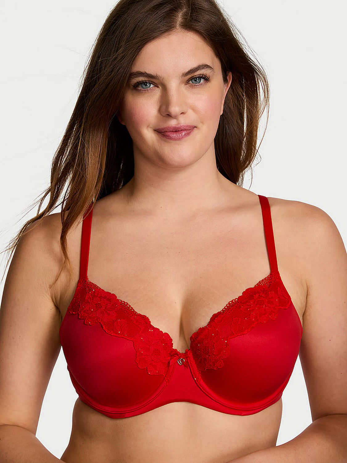 vs Body By Victoria Lace Trim Lightly Lined Demi Bra Lipstick 1 of 4 