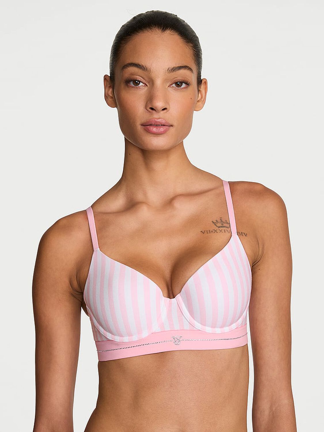 vs The T-Shirt Signature Shine Cotton Lightly Lined Demi Bra Iconic Stripe 1 of 3 