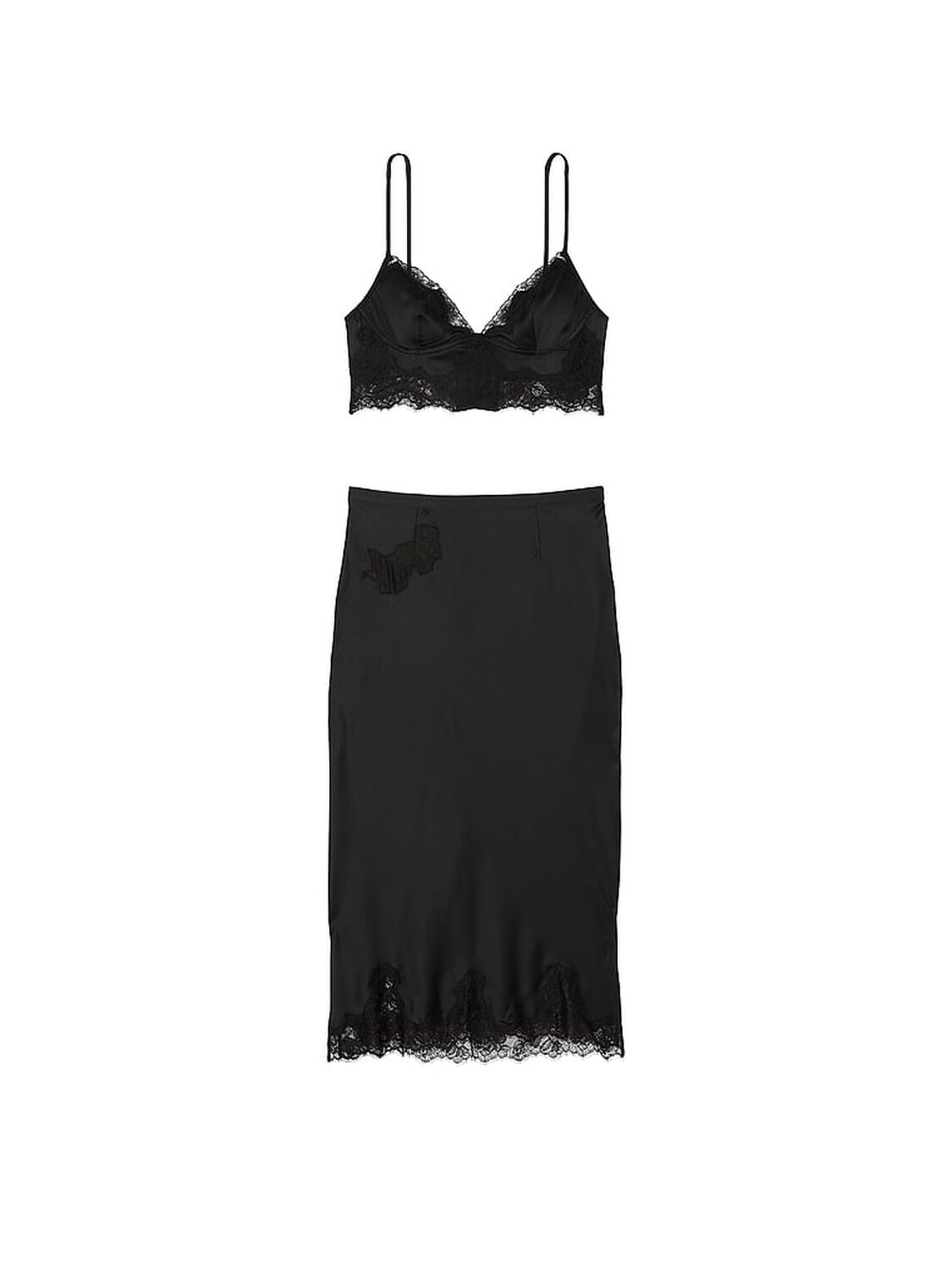 vs Victoria's Secret Satin Rose Lace-Trim Bralette & Midi Skirt Set Black 3 of 3 
