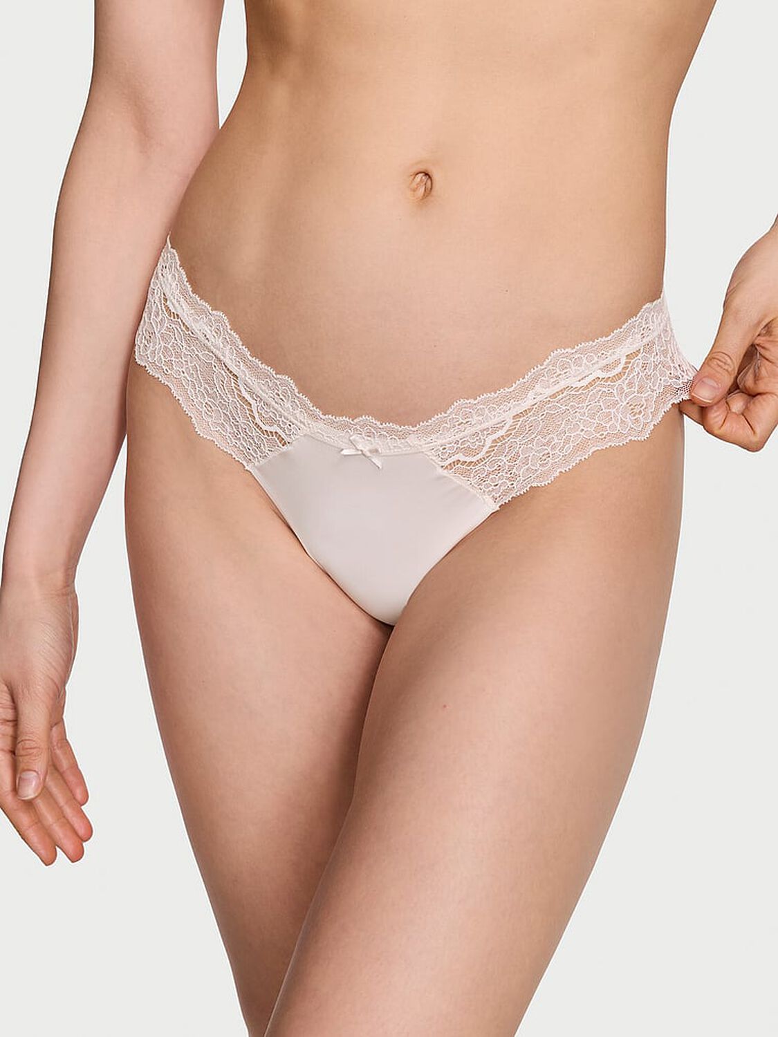 vs Dream Angels Lace-Trim Thong Panty Coconut White 1 of 3 