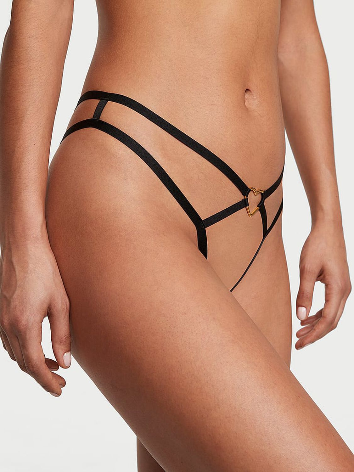 vs Very Sexy Crotchless Heartware Strappy V-String Panty Black 1 of 3 