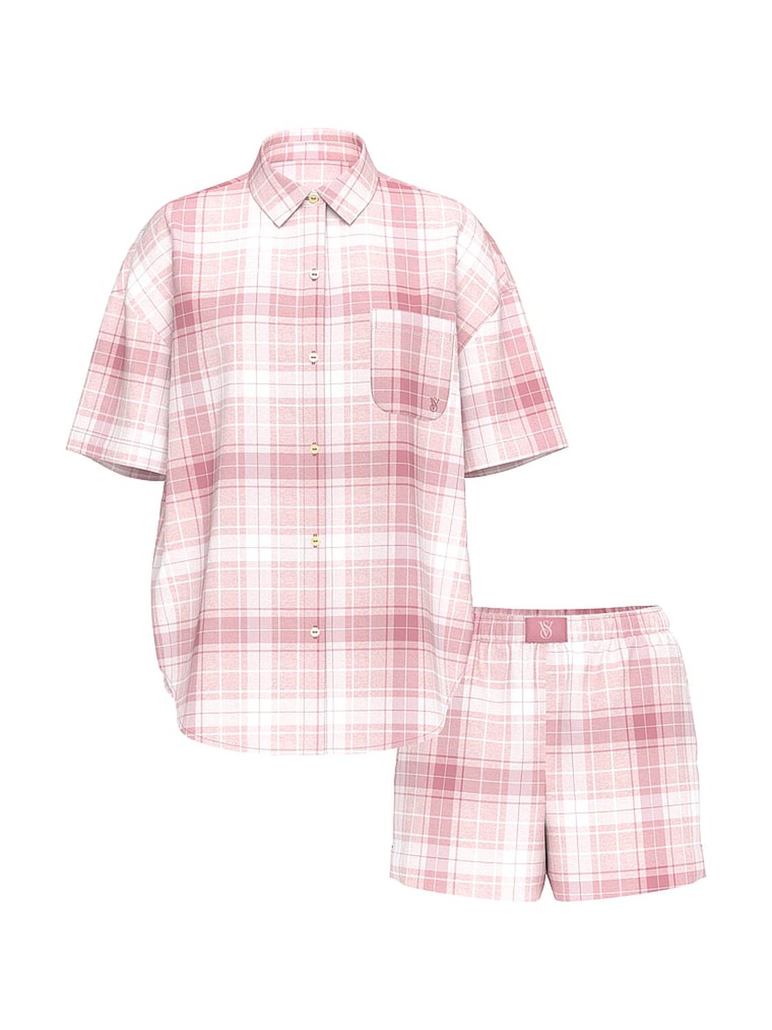 vs Victoria's Secret Modal-Cotton Short Pajama Set Heather Pink Petal/Pink Rally Bold Plaid 3 of 3 